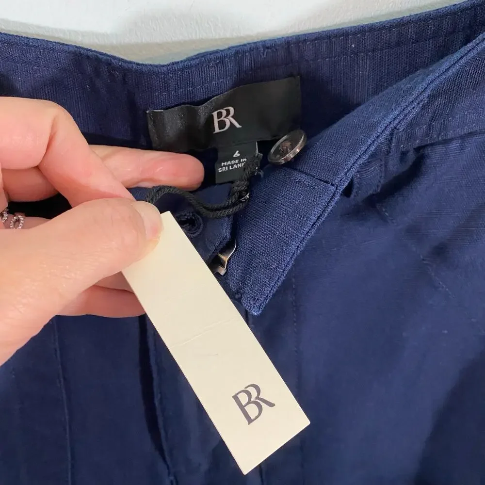 Banana Republic Women's Navy Wide Leg Ankle Linen Blend Pants Size 6 NWT
